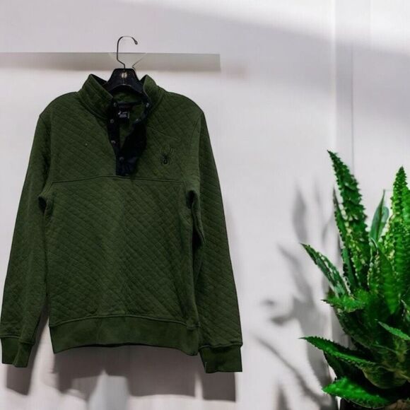 New Spyder 1/4 Button Snap Quilted Pullover Green Men’s Size S - Picture 1 of 5